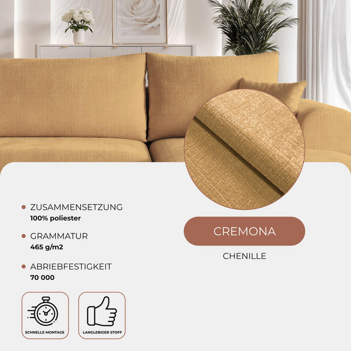 ECKSOFA BLOOM mit Schlaffunktion und Bettkasten Gelb - Gelb, Holzwerkstoff/Kunststoff (263/150cm) - Idohome