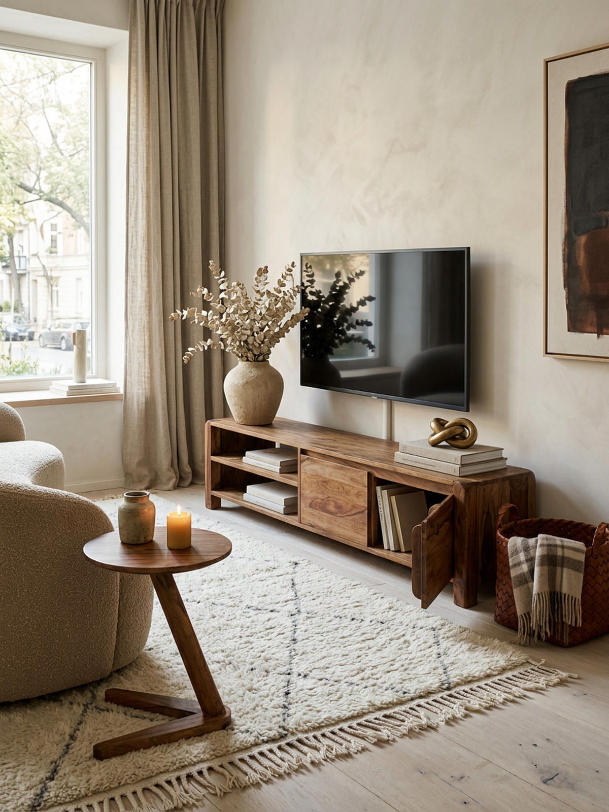 TV-LOWBOARD Massivholz, 4 Füße, viel Stauraum, Braun 140x35x40 cm - Braun, Holz (140/40/35cm) - KADIMA DESIGN