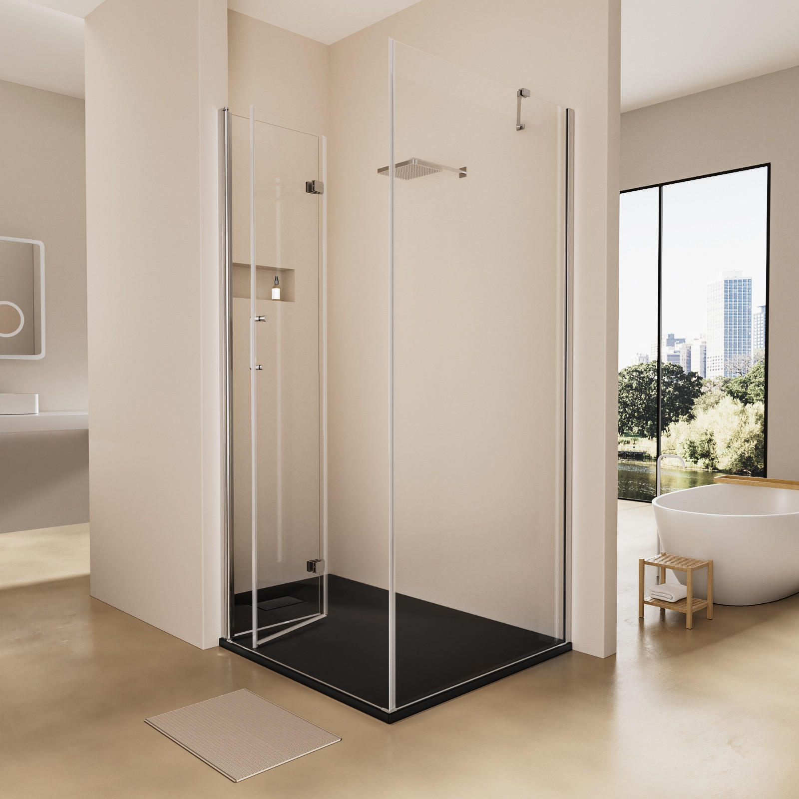 DUSCHWANNE mit rutschhemmender Oberfläche Schwarz 120/90 cm - Schwarz, Naturmaterialien (90/2.6/120cm) - EMKE