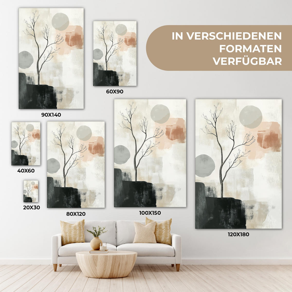 LEINWANDBILD Wabi sabi - Beige - Pflanze 80x120 cm - Sandfarben, Textil (80/120cm) - MuchoWow