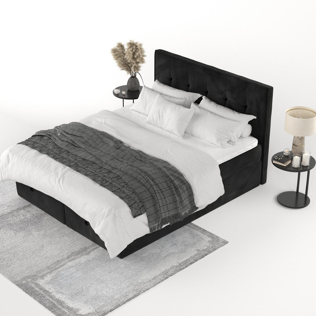 BOXBETT Tivra 180/200 cm Schwarz im Kronos Stoff - Schwarz, Holz/Holzwerkstoff (180/200cm) - AltaBeds