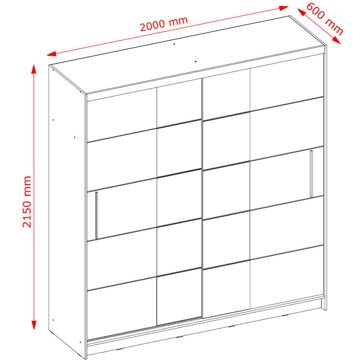 SCHIEBETÜRENSCHRANK Bruno graphitgrau / schwarz glänzend 200,4 / 60 / 215cm - Schwarz Hochglanz/Graphitfarben, Holz/Holzwerkstoff (201/215/60cm) - Feldmann-Wohnen
