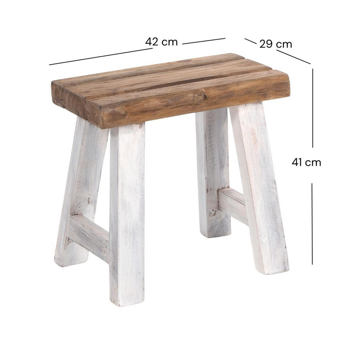 SITZHOCKER Rustic Teakholz massiv 05 weiß-natur - Multicolor, Holz (42/41/29cm) - DESIGN DELIGHTS