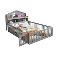 KINDERBETT 140/200 cm Grau aus Massivholz mit Hausrahmen und Stauraum - Grau, Holz (140/200cm) - OKMYHOME