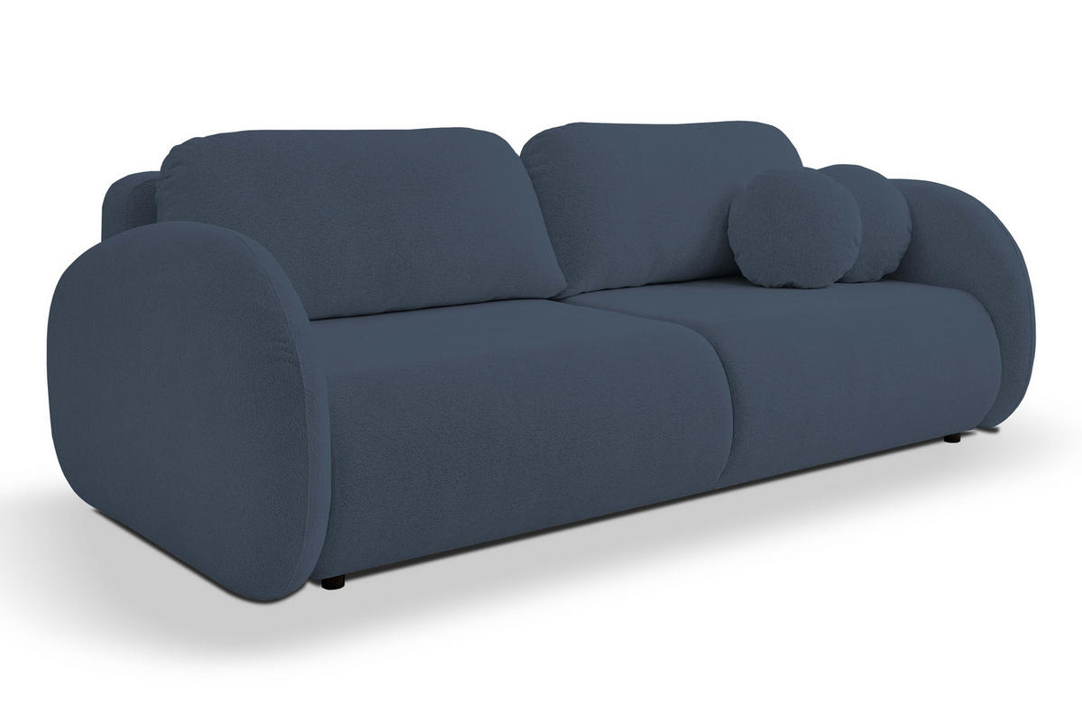 SOFA LOOP Schlaffunktion & Bettkasten PUR-Schaum Schwarze Kunststofffüße skandinavischer Stil lose Rückenkissen freistehend 234x112x86 cm Dark blue - Dunkelblau, Holz/Textil (234/86/112cm) - DomoHome