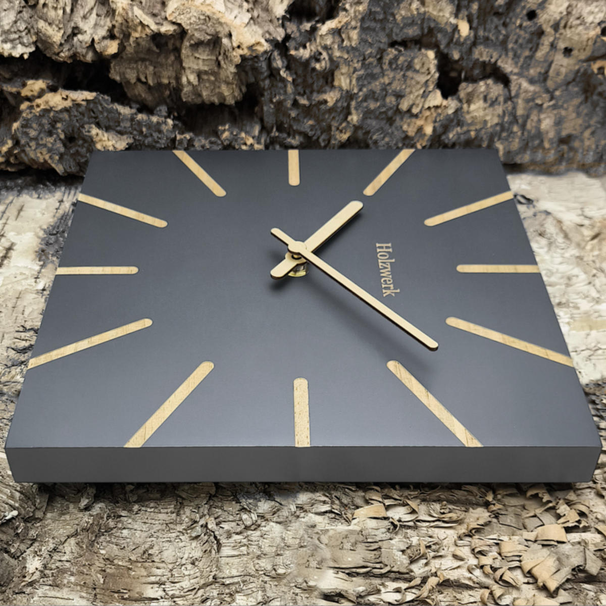 WANDUHR Holz Designer eckige MAINBURG Loft Wand Uhr, grau - Dunkelgrau, Holz/Metall (25/25/2cm) - Holzwerk