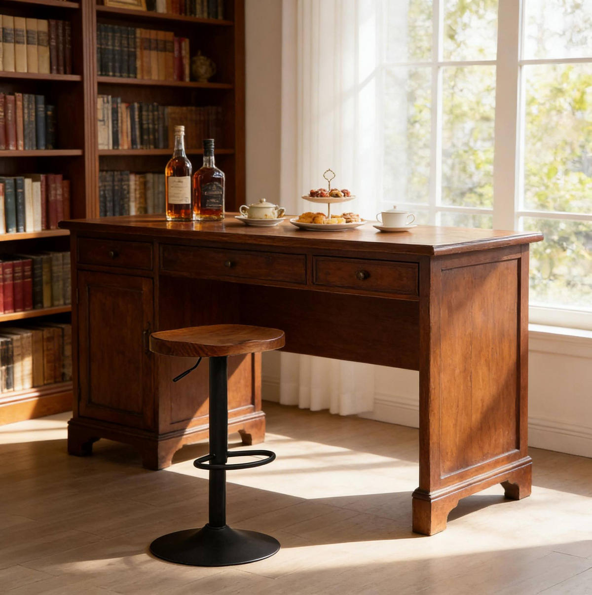 BARHOCKER drehbar höhenverstellbar 60-81 cm Massivholz Braun - Braun, Metall (31.5/81/41.5cm) - Meubliv