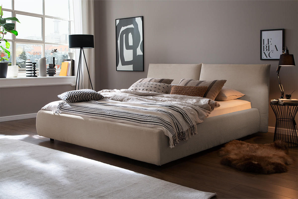 POLSTERBETT HENRY Taupe Cord - Taupe/Schwarz, Textil (200/200cm) - KAWOLA