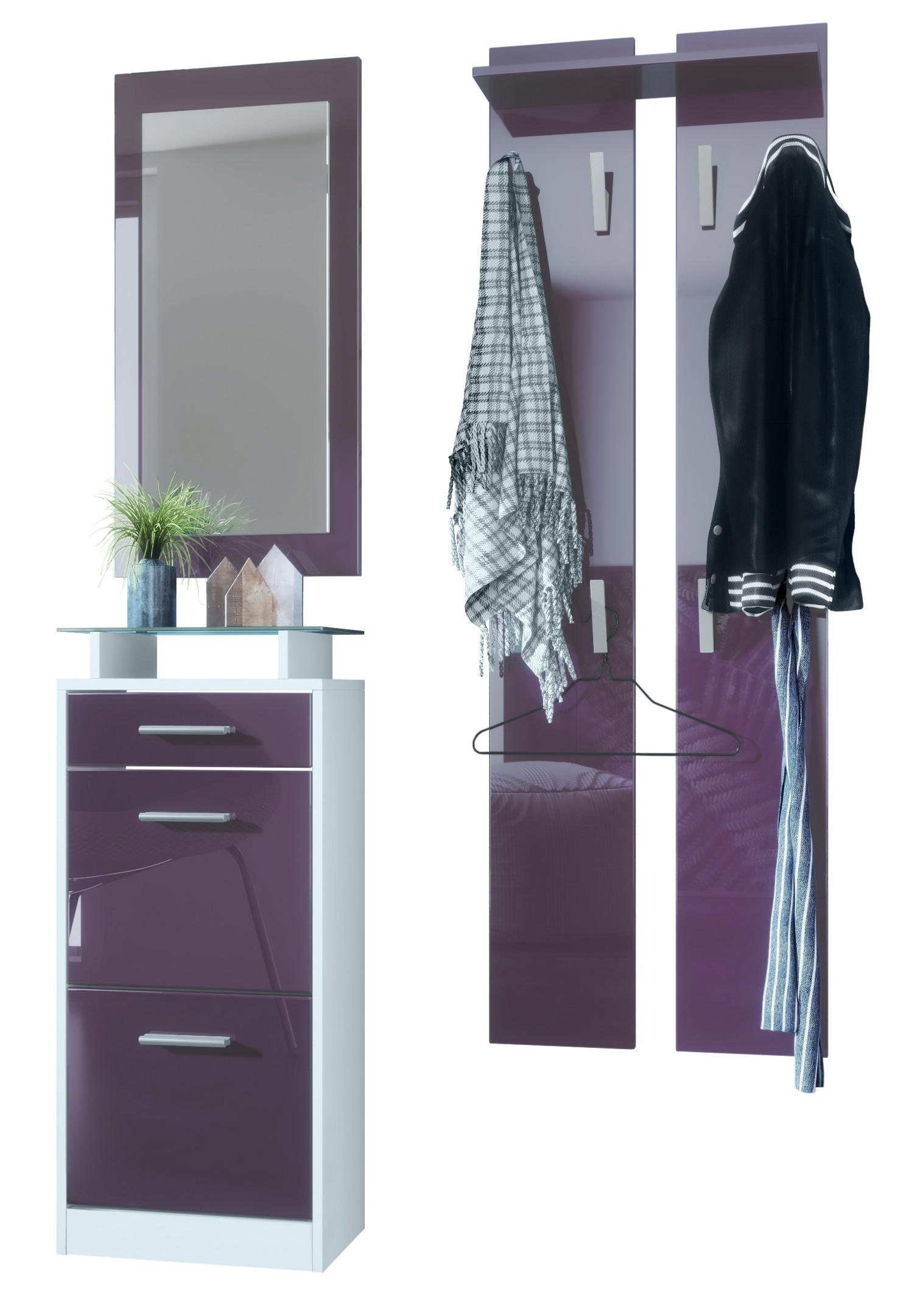 GARDEROBE Loret Front in Brombeer Hochglanz - Brombeere, Holzwerkstoff (140/200/23cm) - Vladon