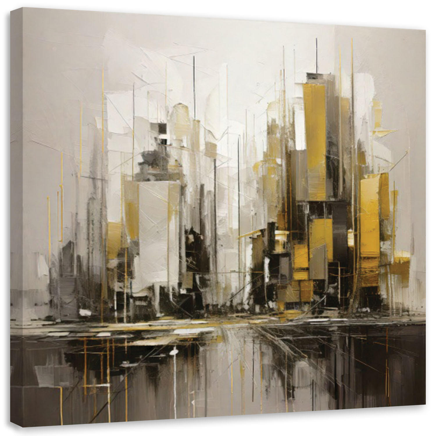 LEINWANDBILD Stadt Abstraktion Gold Minimalismus 60x60cm - Grau, Textil (60/60cm) - Feeby