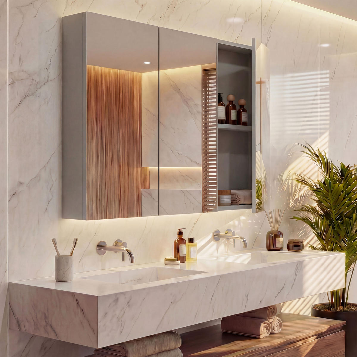 SPIEGELSCHRANK B19B Hochglanz Grau - Grau, Holz (80/70/16cm) - MCW