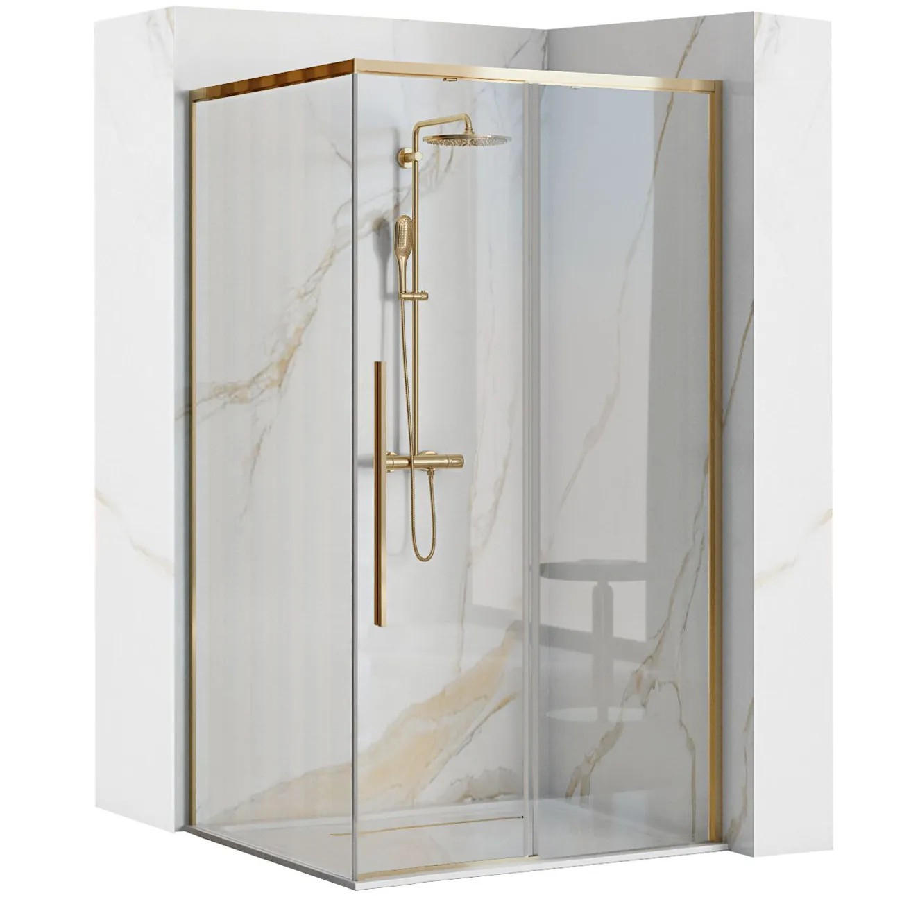 DUSCHKABINE Rea Solar Gold 90x90 ohne Duschwanne - Goldfarben, Glas (90/88.5/195cm) - REA