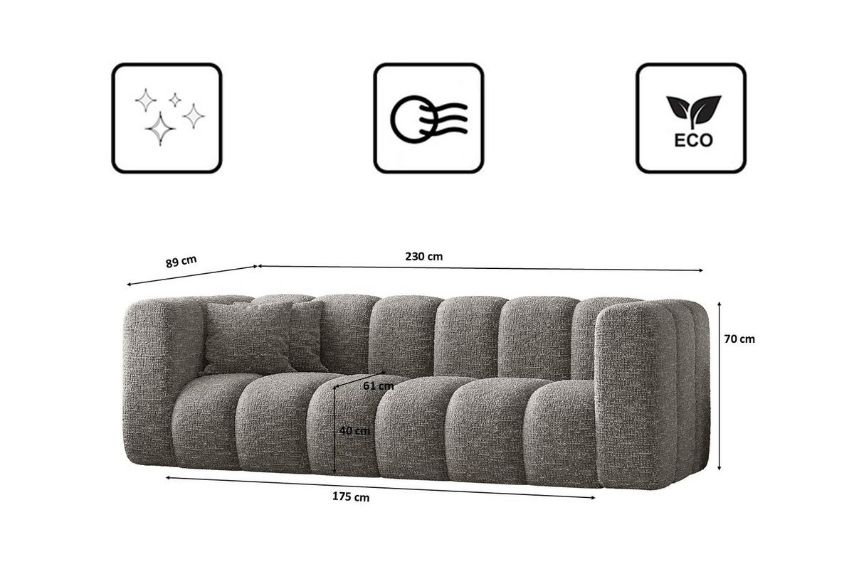 COUCH Dreisitzer-Sofa Grand Modular Stoff Haga Grau - Grau, Holz (230/70/91cm) - Kaiser Möbel