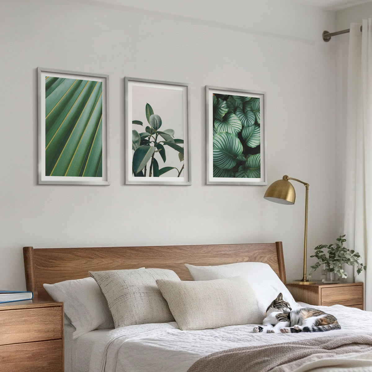 WANDBILDER 3er Set - 40x60 cm Silberner Rahmen - Ästhetische tropische Blätter - Silberfarben, Kunststoff (40/60cm) - ArtPrintCave