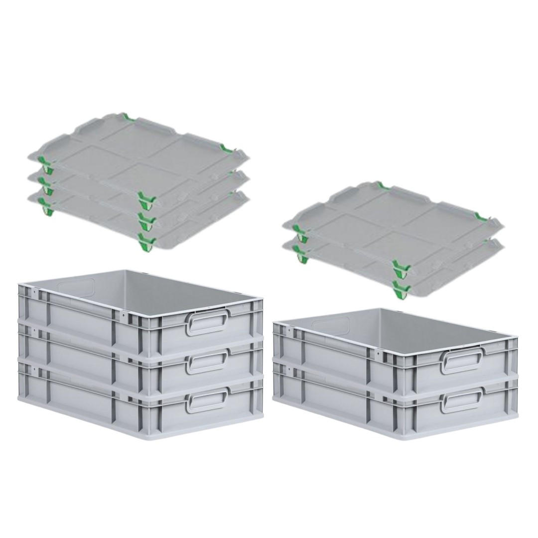 EUROBOX 5x Nextgen Economy Mit Auflagedeckel Grau/Grün Griffe Geschlossen 23 Liter - Grün, Kunststoff (40/12/60cm) - PROREGAL