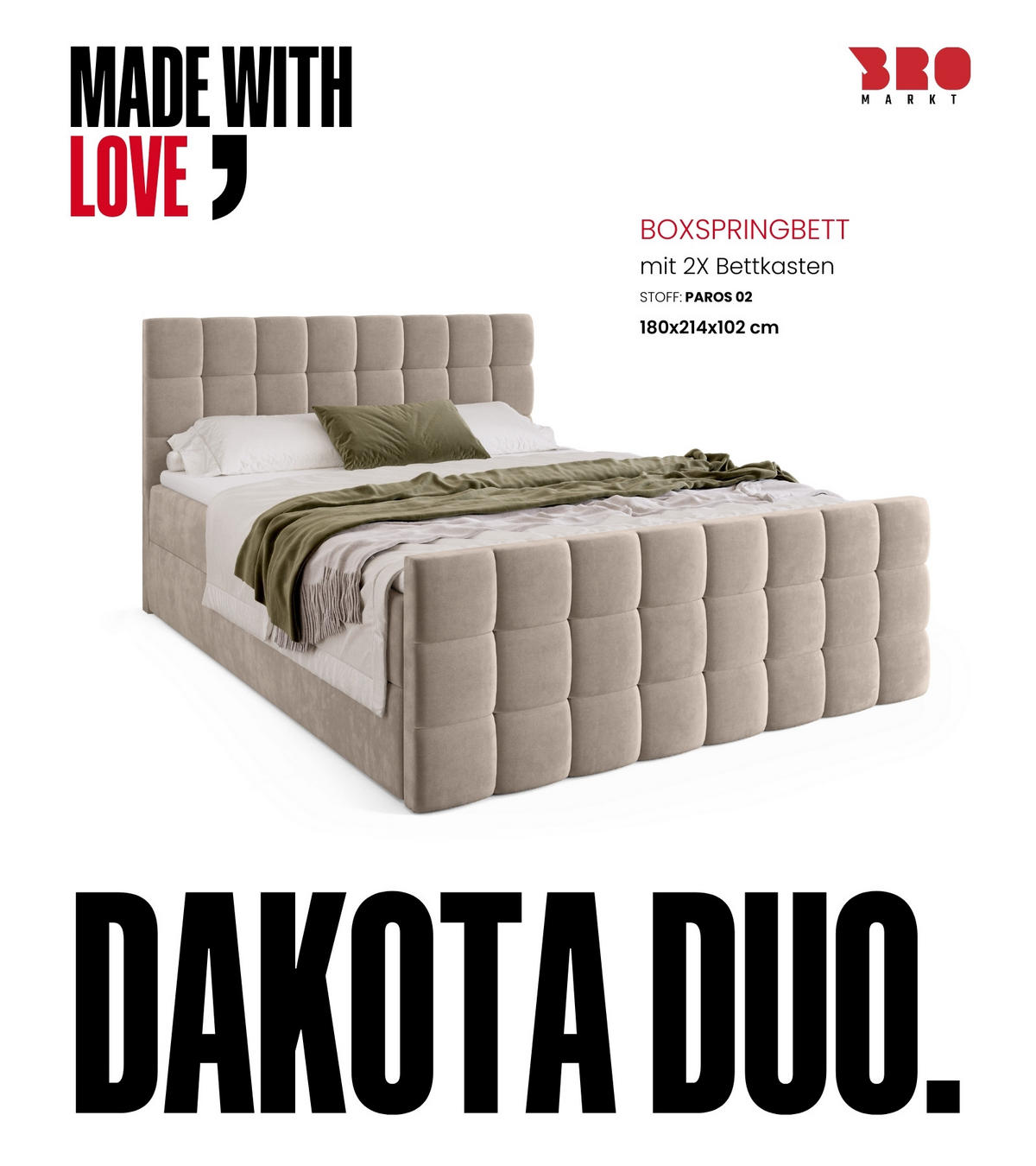BOXBETT Dakota Duo mit Topper 180/200 Hellbeige - Creme, Holz/Textil (180/200cm) - Bromarkt