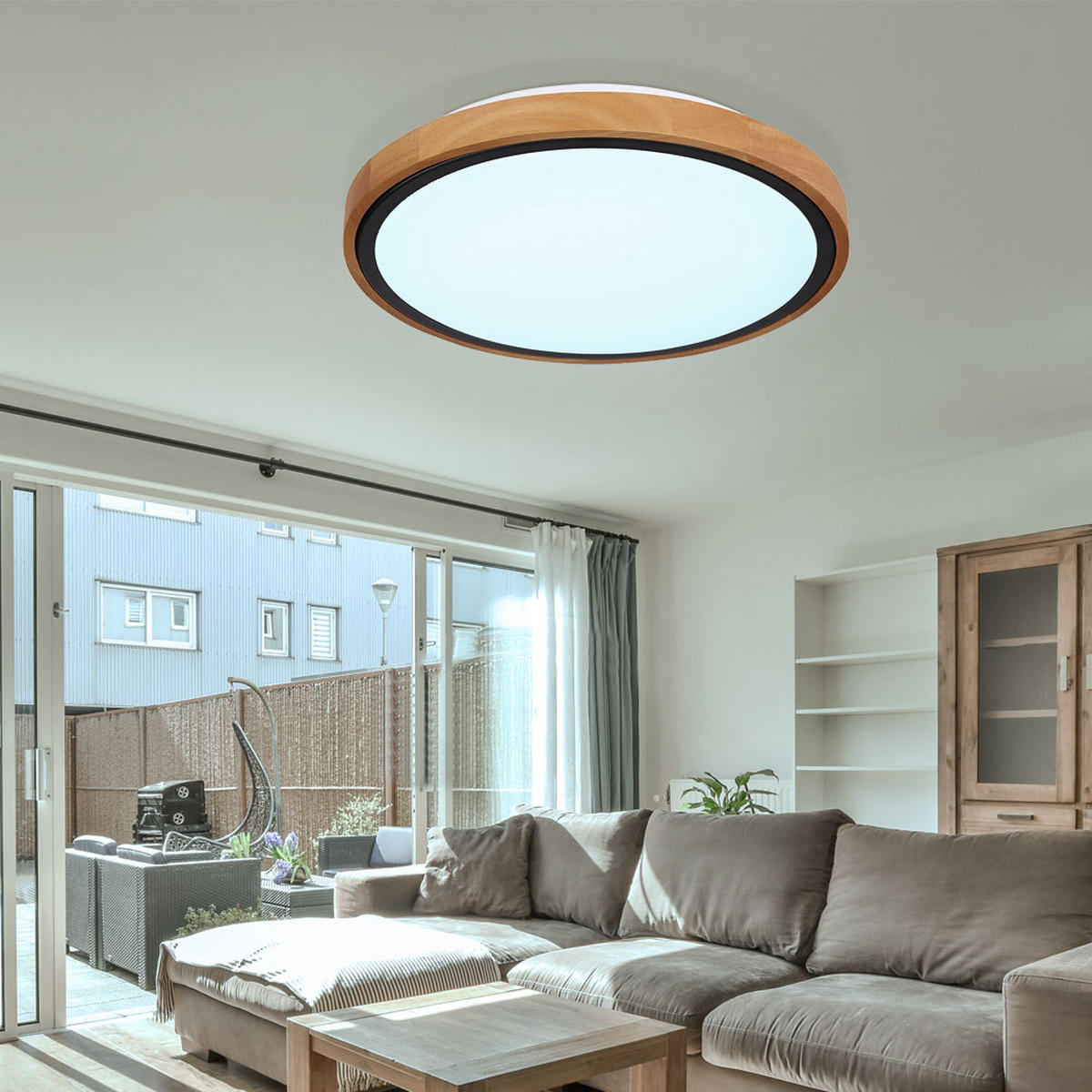 LED DECKENLEUCHTE Metall Braun Holzoptik - Braun, Holz (30.7/30.7/9cm) - Globo Lighting