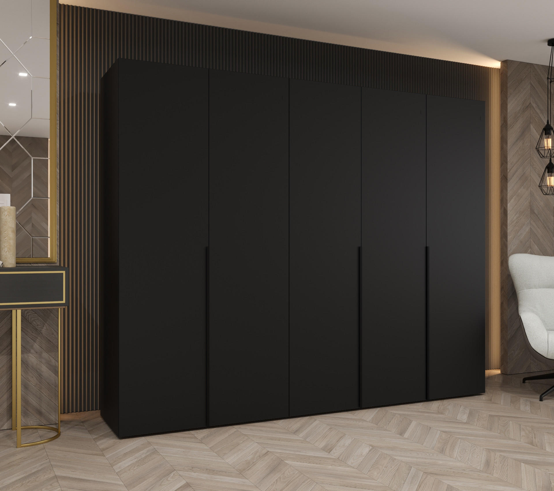 DREHTÜRENSCHRANK 202/250/52 5-türig - Schwarz, Holz (250/202/52cm) - Abiks Möbel