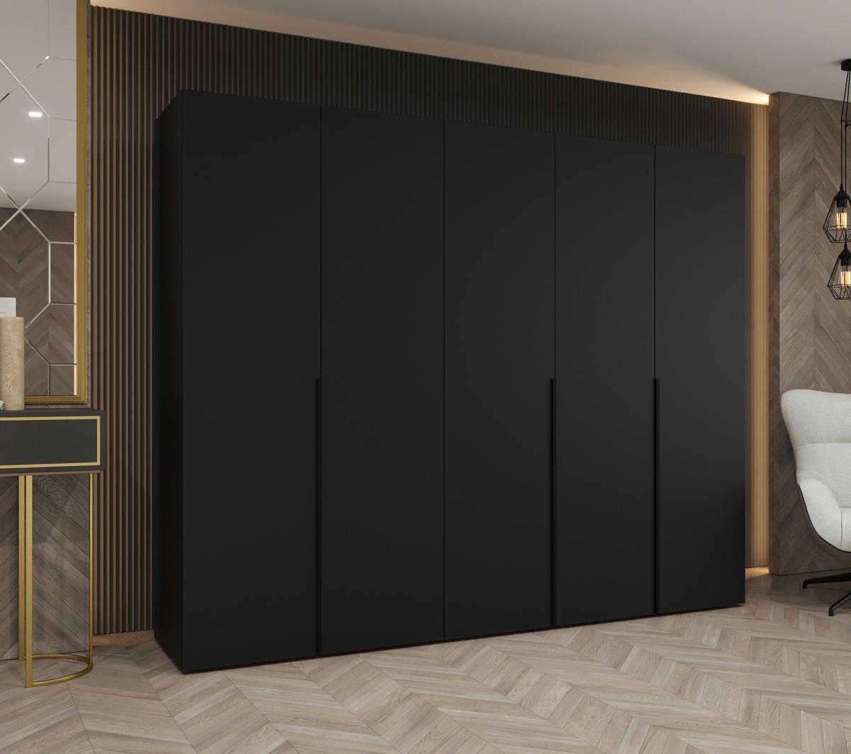 DREHTÜRENSCHRANK 202/250/52 5-türig - Schwarz, Holz (250/202/52cm) - Abiks Möbel