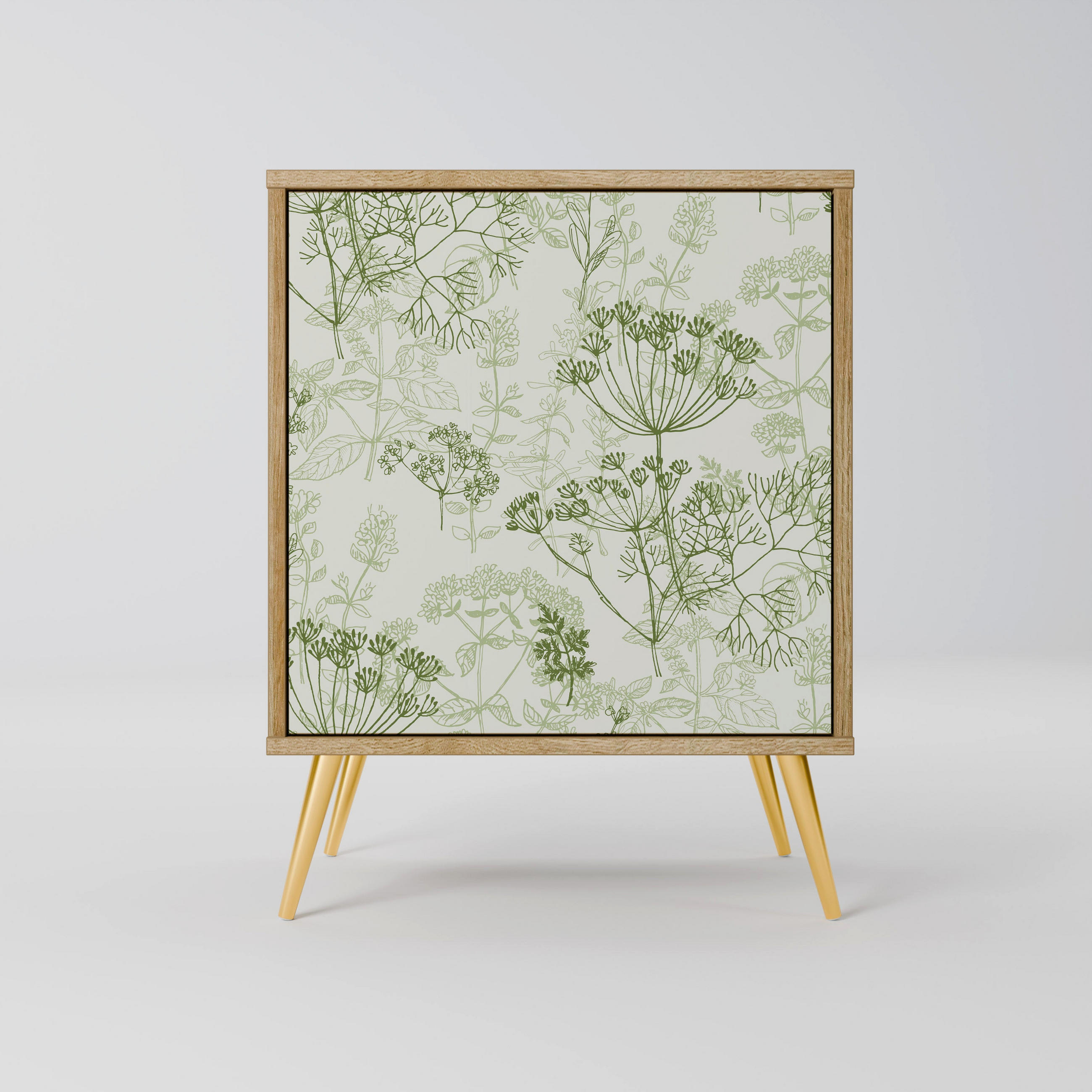 SIDEBOARD FENNEL BALDACHIN, Eichefarben, 57,5x42x75,5 cm, Goldfarbene Metallfüße - Eichefarben/Goldfarben, Holzwerkstoff/Metall (57.5/75.5/42cm) - SpaceRebels