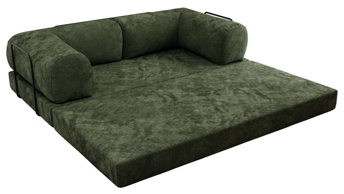 TROJMIESTNA POHOVKA ORSETTO - Tmavozelená Hladká ženilka - čierna/tmavozelená, kov/textil (200/70/100cm) - MKS