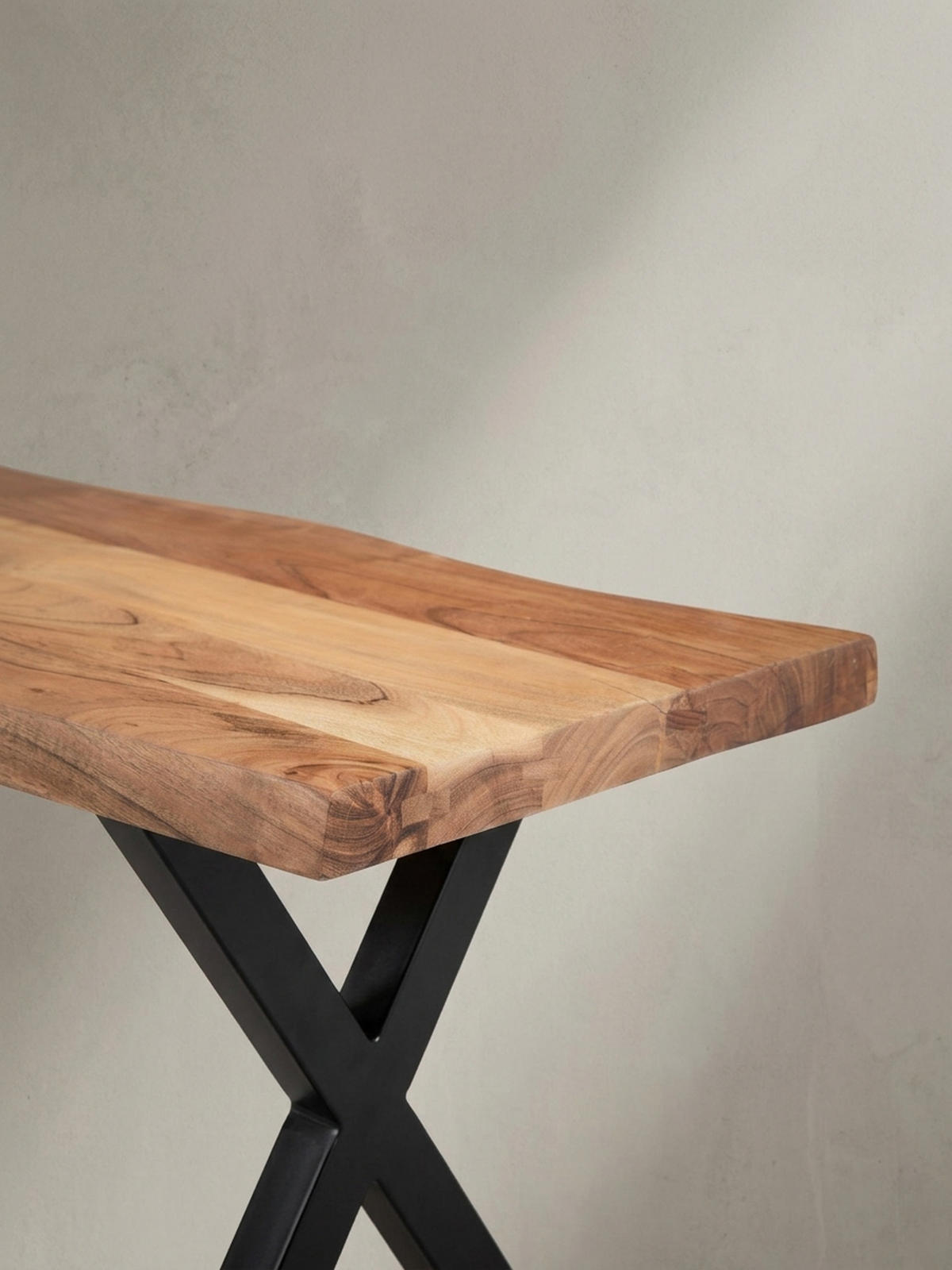 ESSZIMMERBANK Massivholz Metall Baumkante X-Beine, Akazie 120x40x46 cm - Schwarz/Braun, Holz/Metall (120/46/40cm) - KADIMA DESIGN