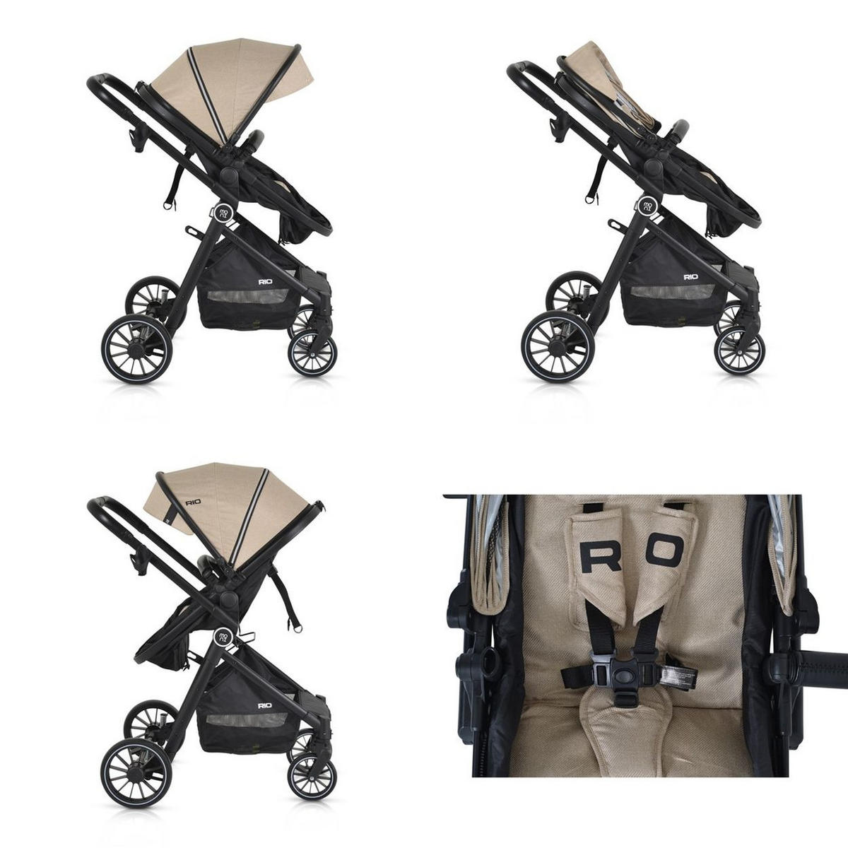 KINDERWAGEN 2 in 1 Rio beige umbaubar Fußabdeckung klappbar Korb Gurt - Beige, Metall (86/59/108cm) - Moni
