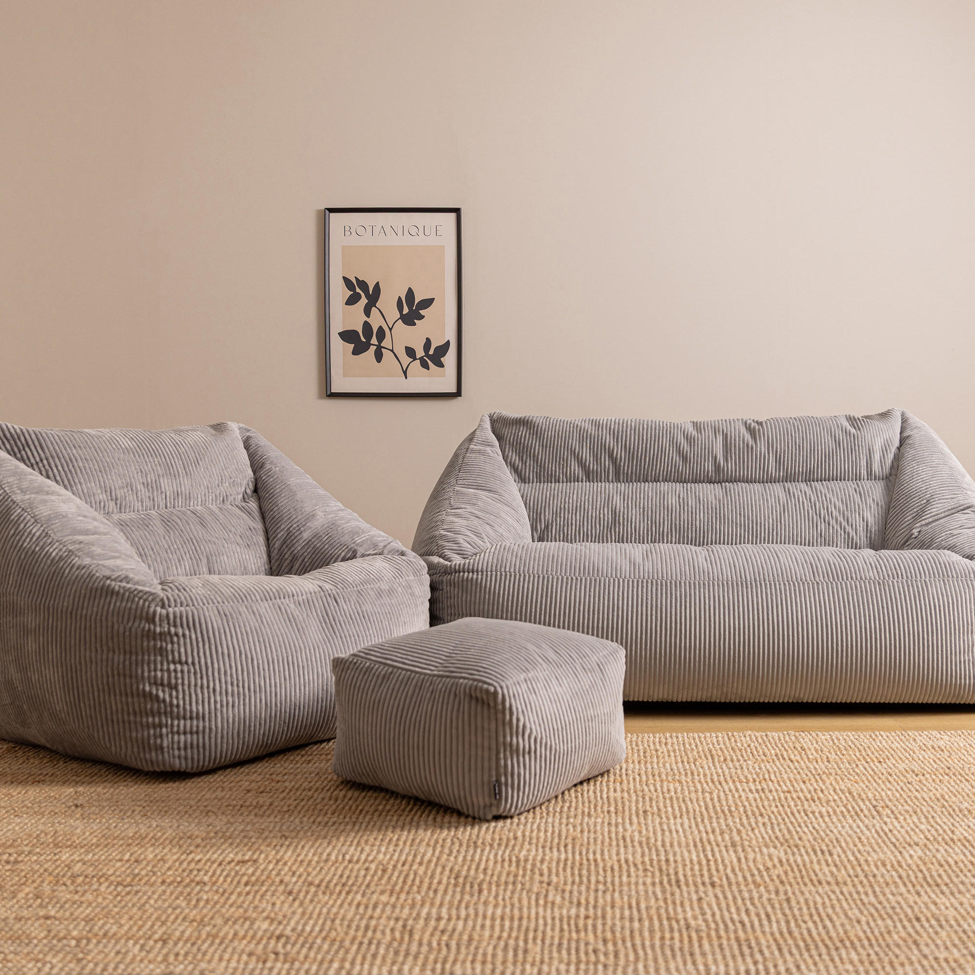 SITZSACK Sofa mit Sessel und Hocker Cecilia - Grau, Textil (160/70/93cm) - icon