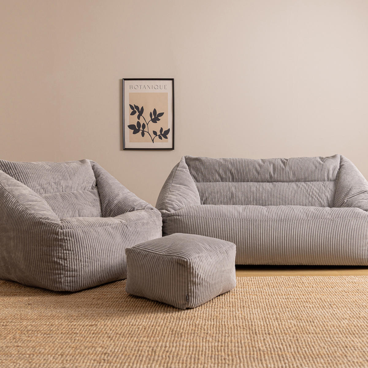 SITZSACK Sofa mit Sessel und Hocker Cecilia - Grau, Textil (160/70/93cm) - icon