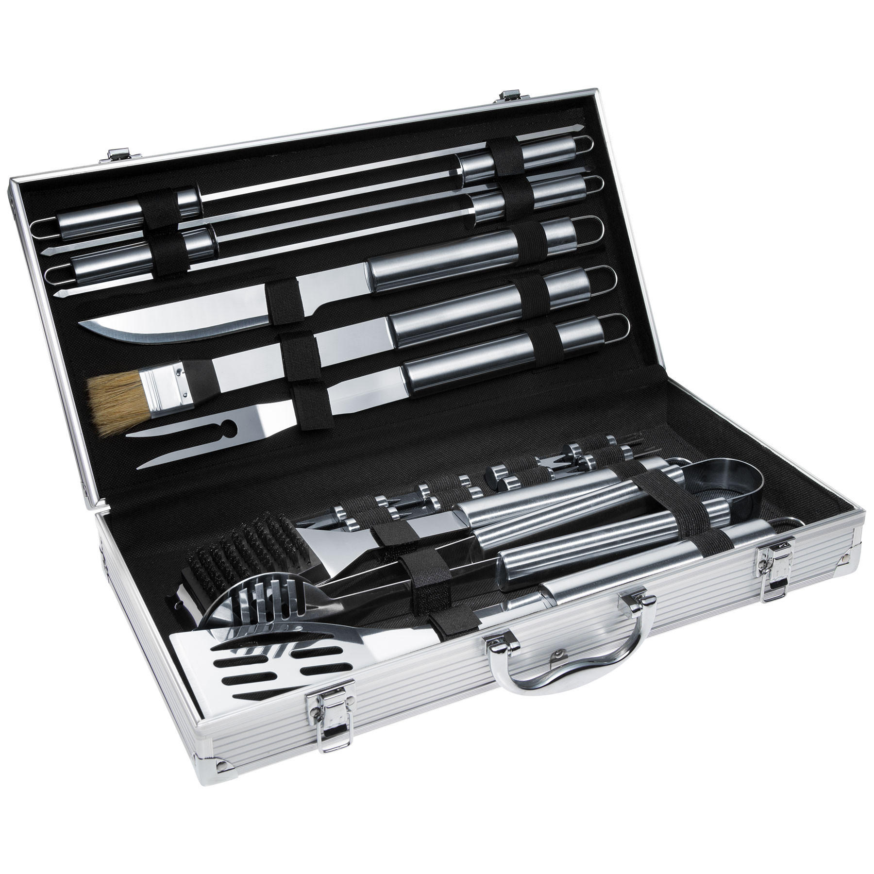GRILLBESTECK ,inklusive Aluminiumkoffer,grau - Grau, Metall (47cm) - tectake