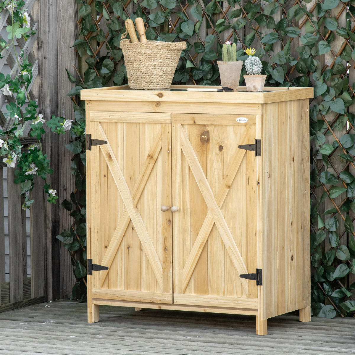 GERÄTESCHUPPEN DE-17585 2 Türen mit Metallplatte Naturholz - Naturfarben, Holz (80/92/45cm) - ComfortXL