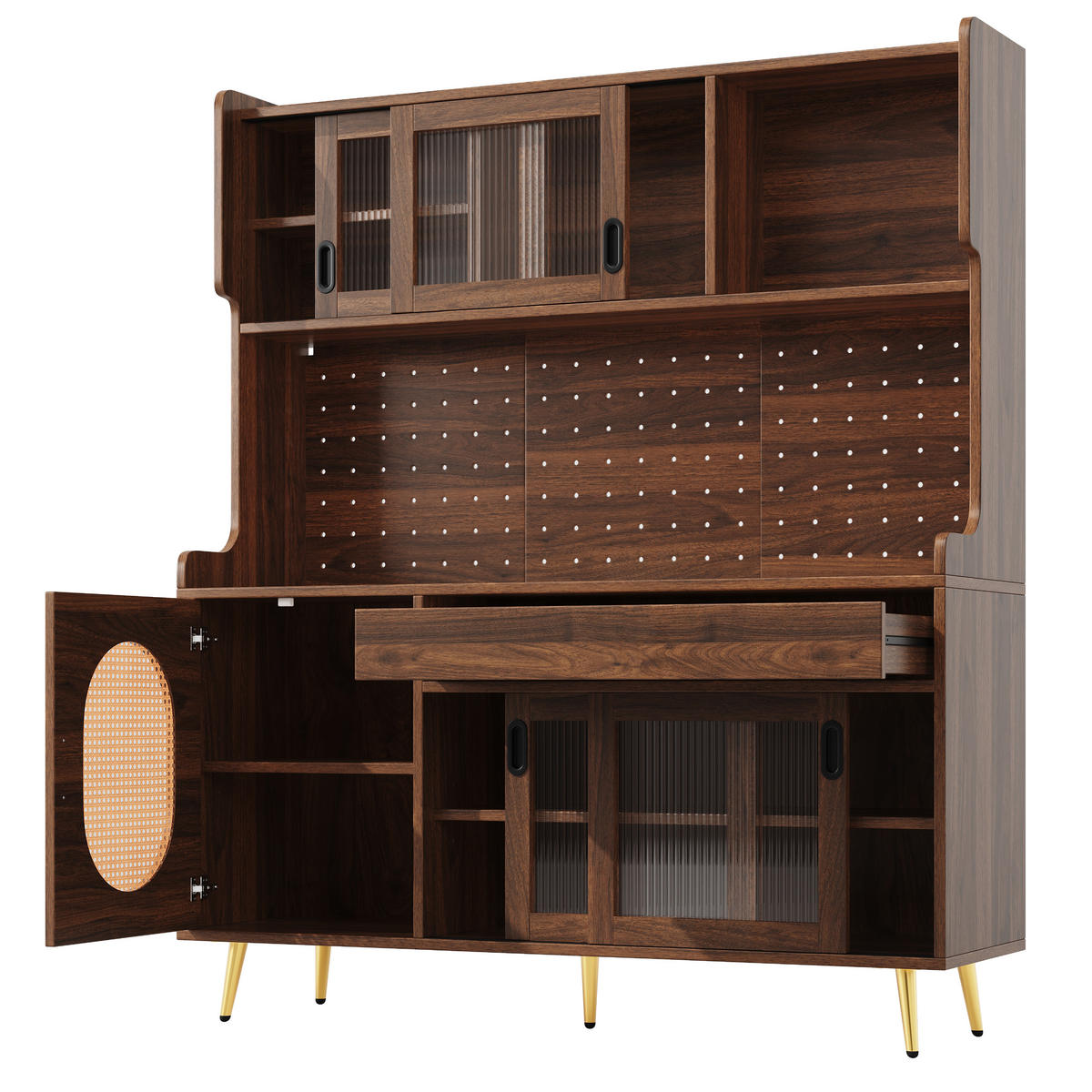 GESCHIRRSCHRANK aus MDF 145x39x171cm in Braun mit LED-Lichtleiste - Braun, Holzwerkstoff (145/171/39cm) - Modfu