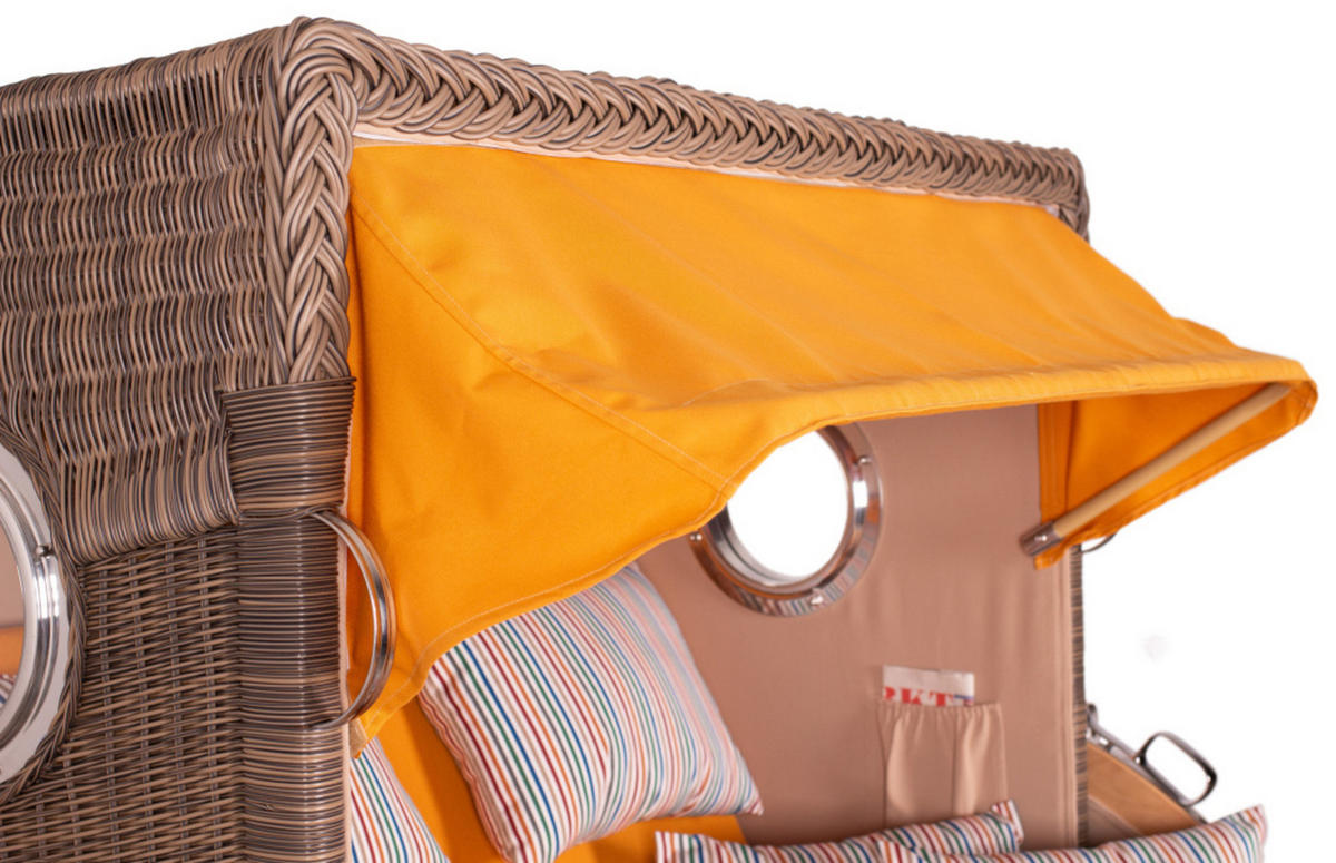 STRANDKORB Düne Grande Bullauge Teak PE Grey Dessin 586 - Gelb/Braun, Metall (142/170/95cm) - Mr. Deko