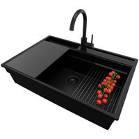 GRANITSPÜLE Oslo Pocket, 2-er set Alles Schwarz 78/53 cm 1 Becken + Küchenarmatur 32/20 cm + Ablauf-Set + Küchenzubehörset ab 80er Unterschrank - Schwarz, Kunststoff (78/20/53cm) - Primagran