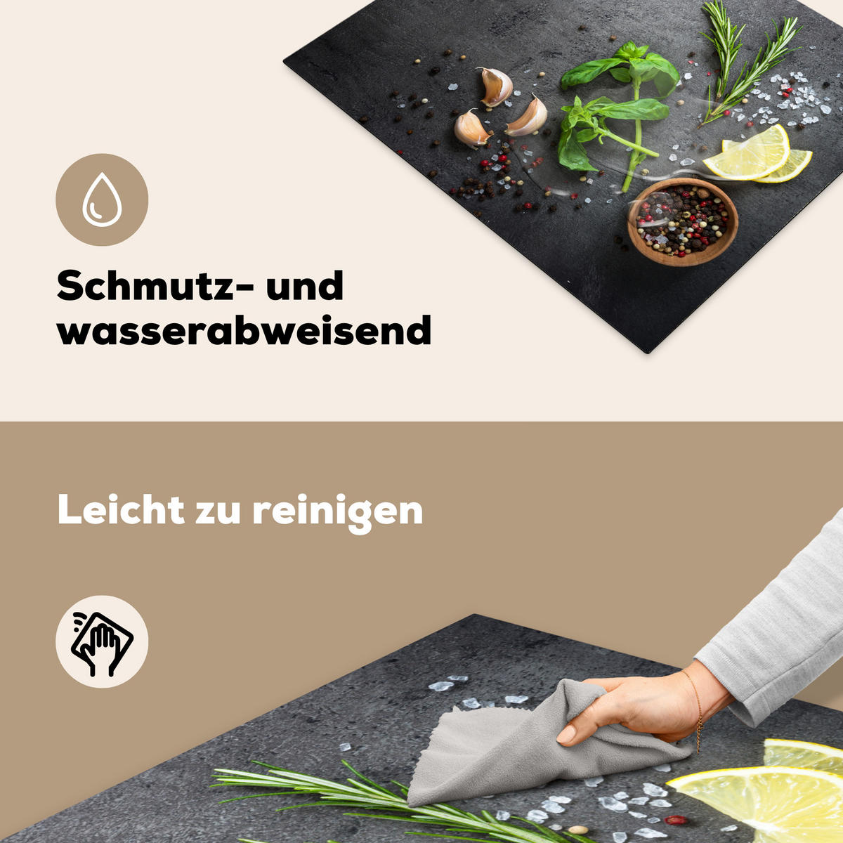 HERDABDECKPLATTE Limette - Kräuter - Gewürze - Grün - Grau - Beton 65x52 cm - Grün, Kunststoff (65/52/0.2cm) - MuchoWow