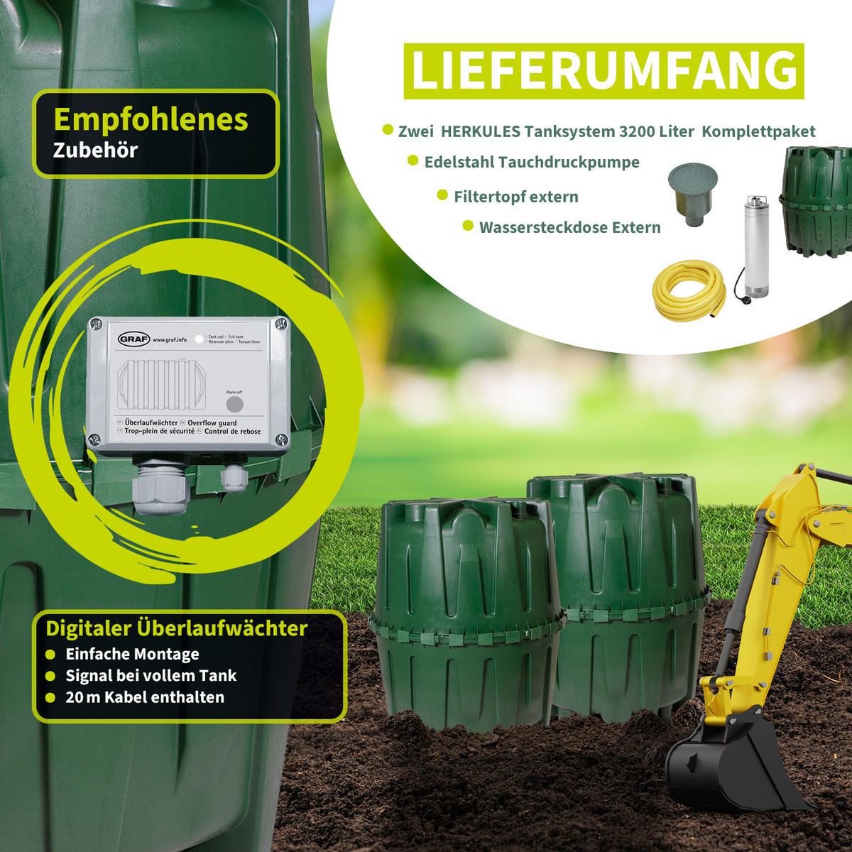 TANKSYSTEM 3200 L Komplettpaket Garten - Grün, Kunststoff (270/160/135cm) - 4rain