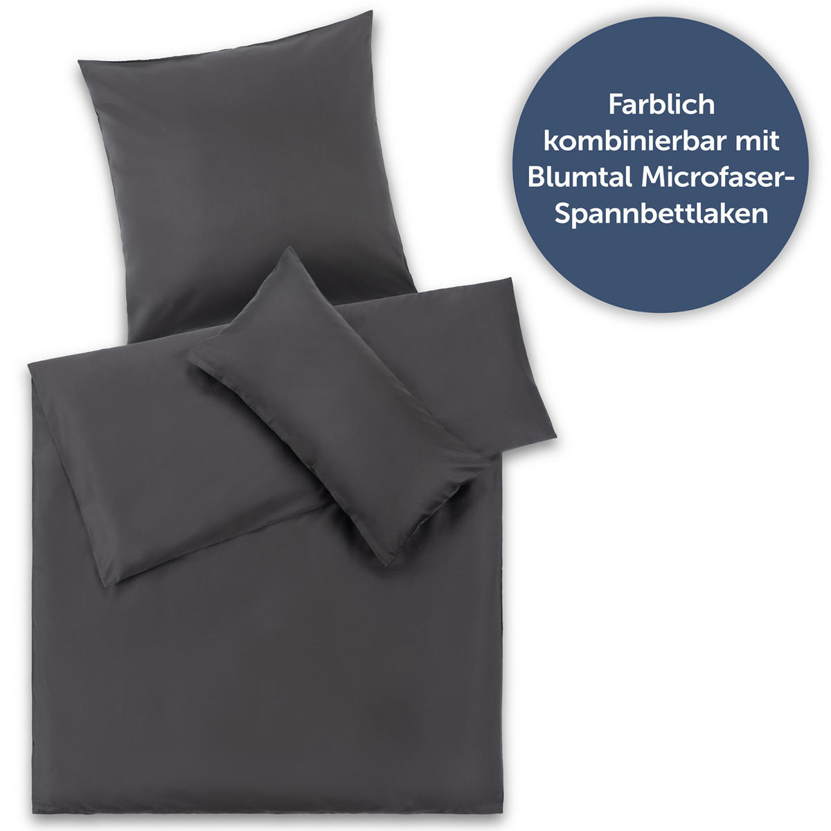 BETTWÄSCHE 3-teilig, 200/220 cm & 2x 80/80 cm, Anthrazit - Anthrazit, Textil (200/220cm) - Blumtal