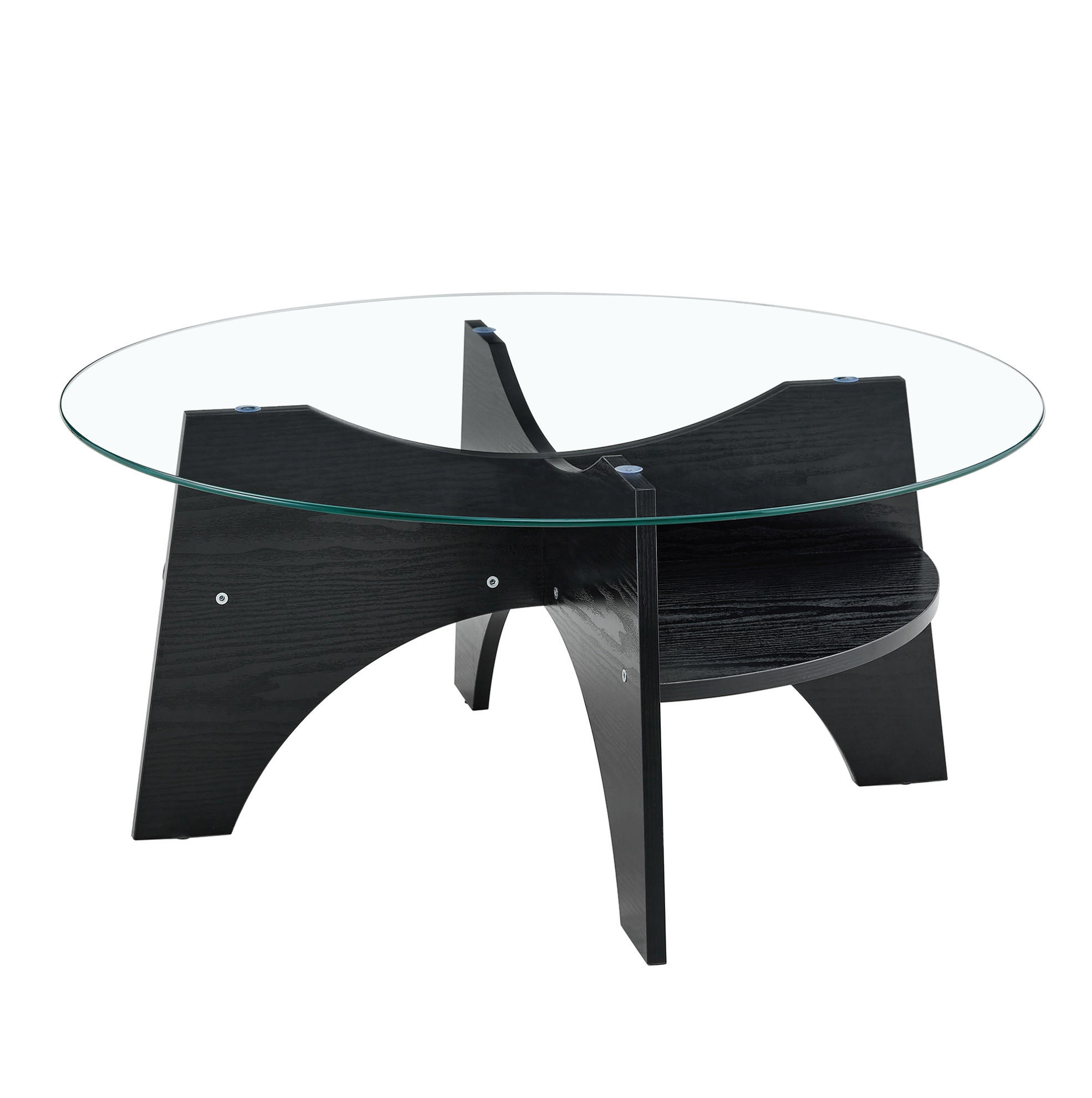 BEISTELLTISCH 80/36 cm mit Glasplatte und fächerförmigem Gestell - Schwarz, Holzwerkstoff (80/80/36cm) - BEAOK