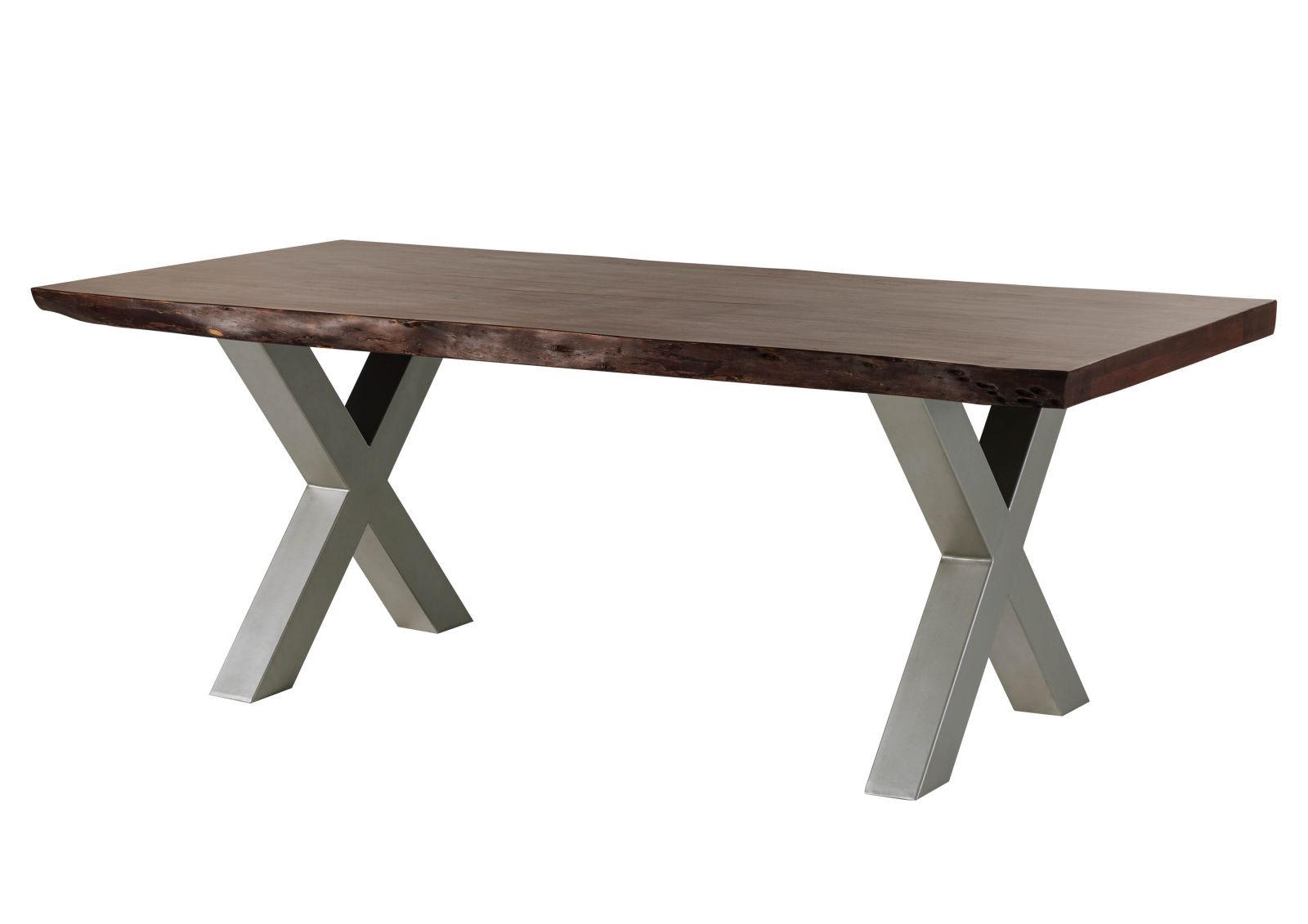 BAUMTISCH Akazie 180x90x77 braun lackiert / X-Beine silber matt FREEFORM 5 - Braun, Holz (180/90/77cm) - Massivmoebel24