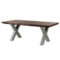 BAUMTISCH Akazie 180x90x77 braun lackiert / X-Beine silber matt FREEFORM 5 - Braun, Holz (180/90/77cm) - Massivmoebel24