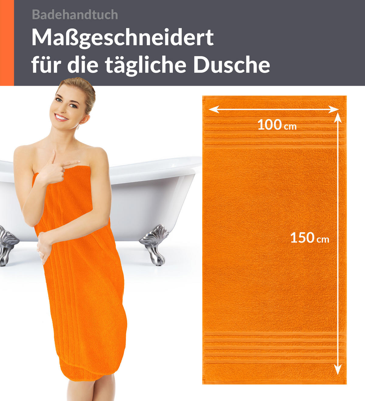 BADETUCH London Clementinen Orange 2er Set 100x150 - Orange, Textil (100/150cm) - Lashuma