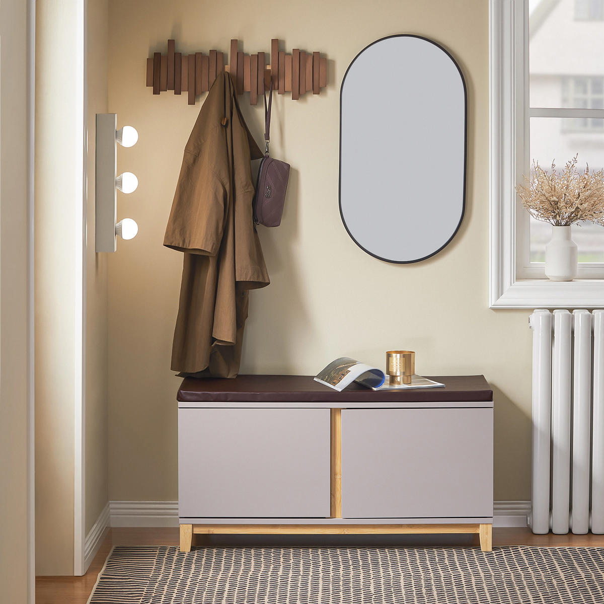 SCHUHBANK Khaki - Braun, Holz/Holzwerkstoff (90/47/34cm) - SoBuy