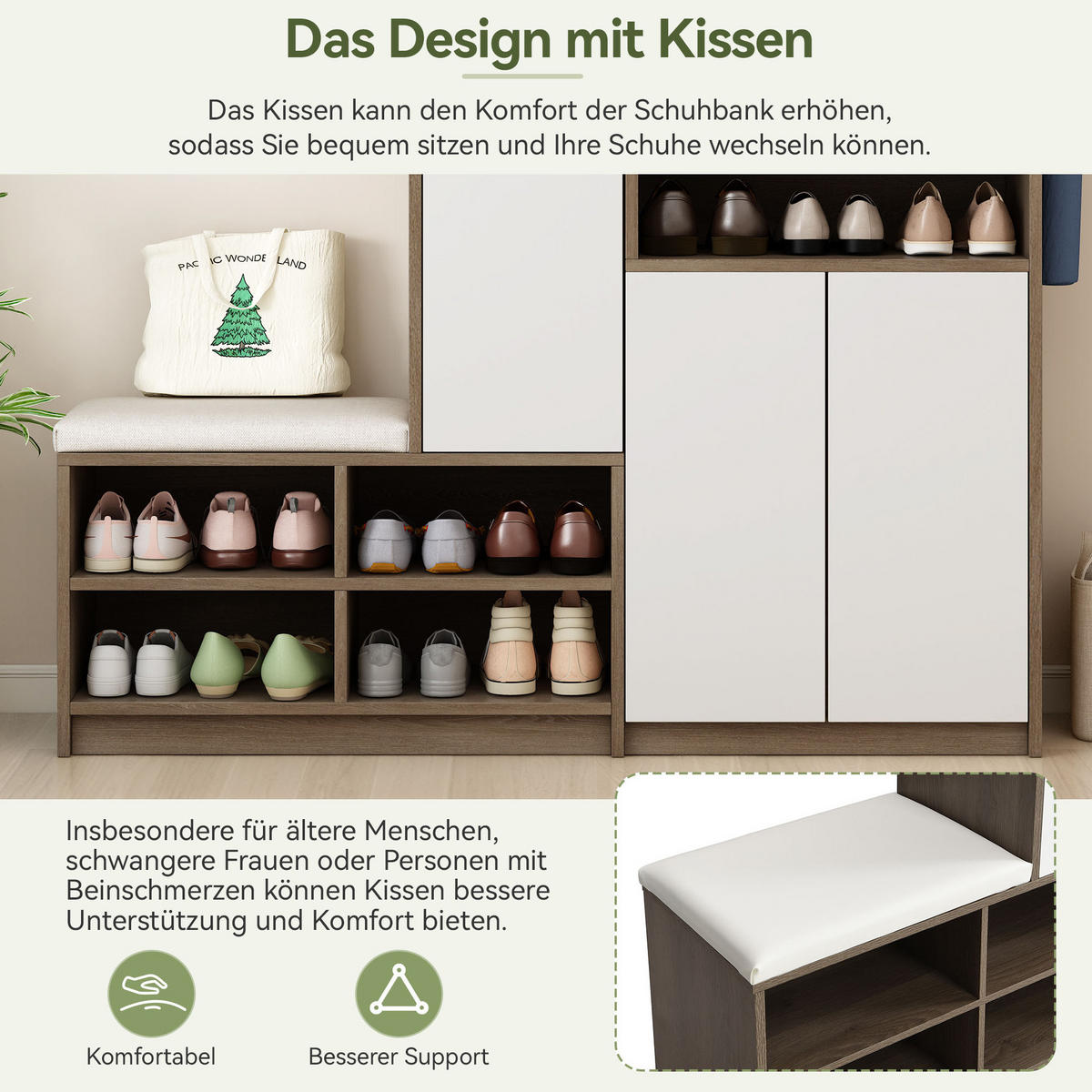 SCHUHSCHRANK 140/35/110 cm Weiß aus Spanplatte mit Sitzkissen - Weiß, Holzwerkstoff (140/110/35cm) - OKWISH
