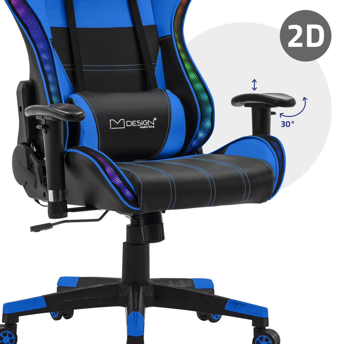 GAMING-STUHL Schwarz-Blau - Blau, Metall (68/132/66cm) - ML-DESIGN