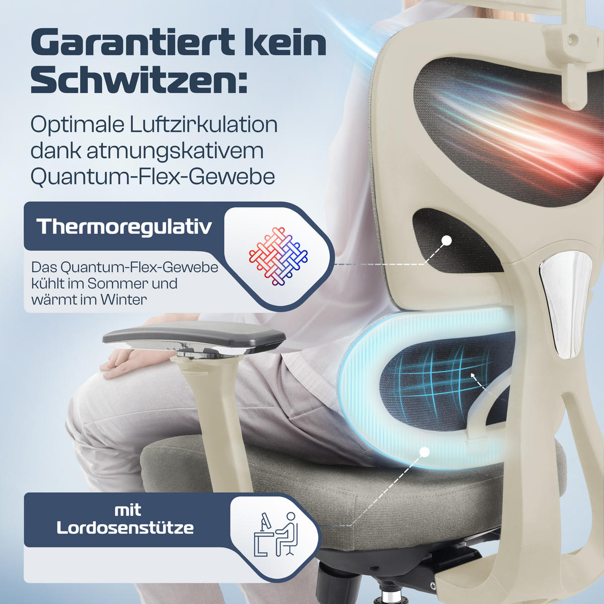 BÜROSTUHL ProSeat Creme-Weiß - Beige/Silberfarben, Kunststoff/Textil (70/145/70cm) - Clouvou
