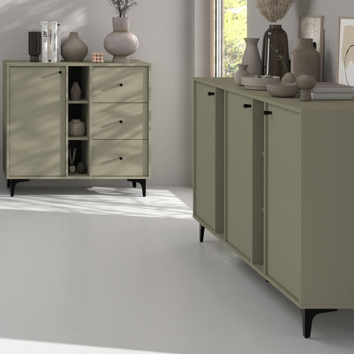SIDEBOARD TORINO 158/94/41 cm mit 3 Türen Hellgrün - Hellgrün, Holzwerkstoff (158/94/41cm) - MASSENO