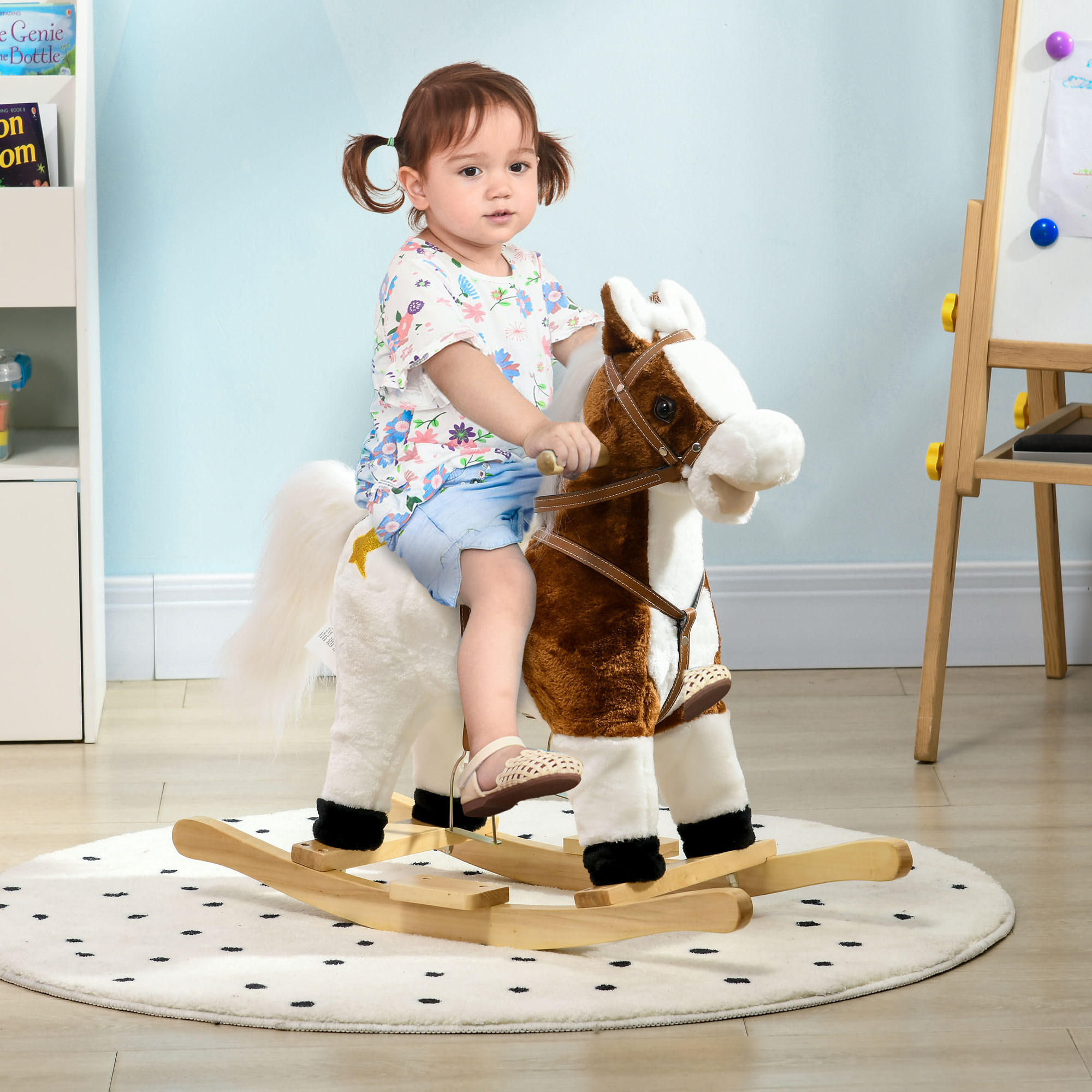 KINDER SCHAUKELTIER, Braun, Pappelholz+ Plüsch (100% Polyester) - Braun, Holz (26/62/68cm) - HOMCOM