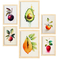 POSTER Set Mit 6 Erfrischende Früchte Größe A3 & A4 Rahmen aus hellem Holz - Beige, Papier (29.7/1cm) - Nacnic