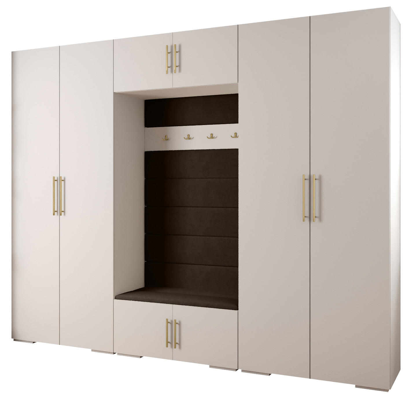 Abiks Möbel Garderoben-Set Weiß, Braun, Gold 300x236.7x47 cm