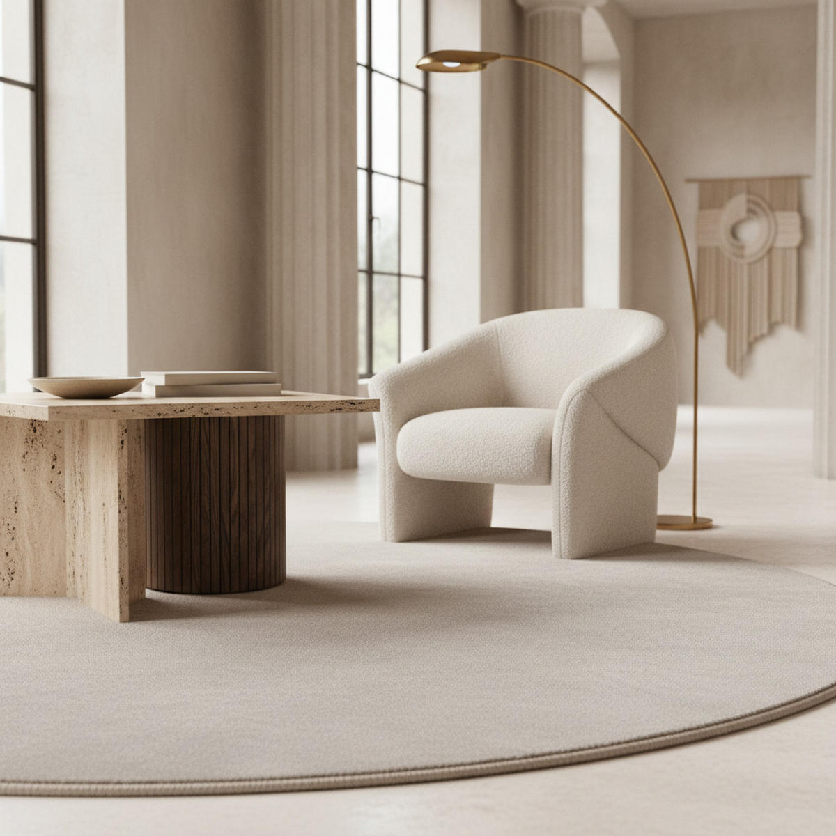 TEPPICH Kurzflor Uni-Farbe Microfaser Antirutsch Wohnzimmer waschbar Creme Rund 120x120 - Beige, Textil (120/120cm) - KADIMA DESIGN